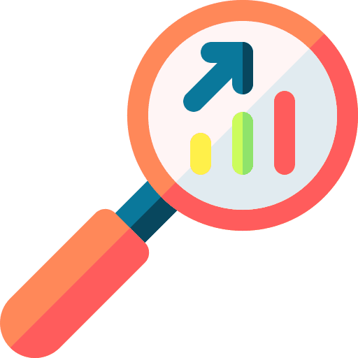 Forecast bar graph loupe magnifying glass icon