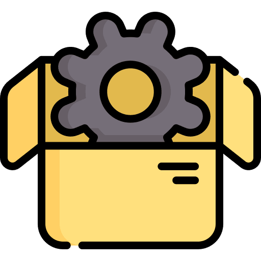 Product management delivery box product management cog icon