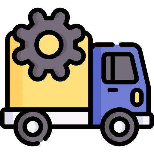Supply truck shipping and delivery gear icon Supply truck shipping and delivery gear icon