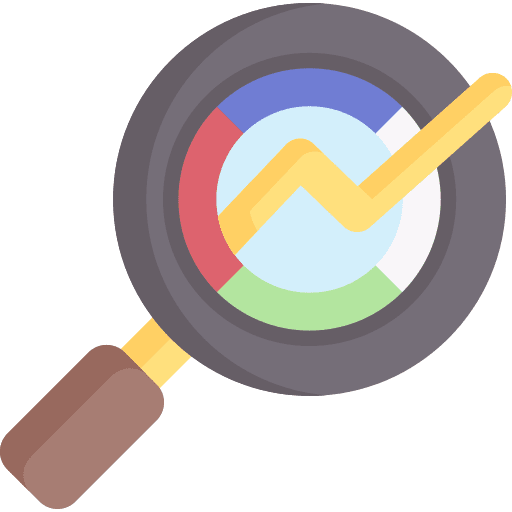 Data analytics seo and web analysis loupe icon