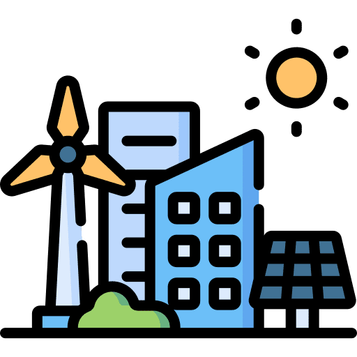 Green city leaf windmill sustainable energy icon