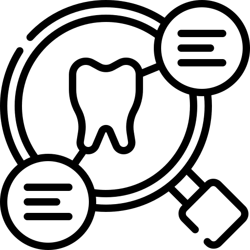 Analysis dentist magnifying glass dental care icon