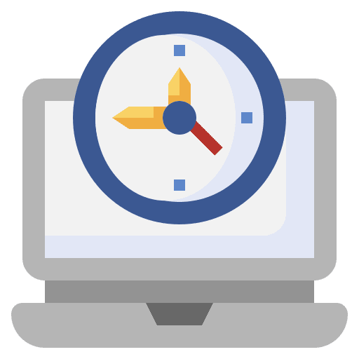 Laptop worker time and date clock icon Laptop worker time and date clock icon