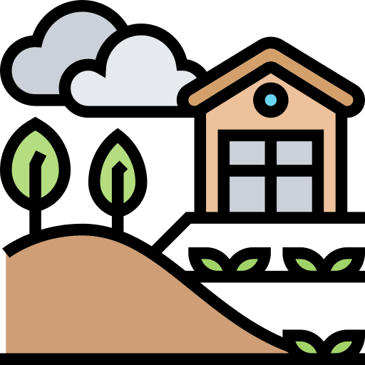 Farm rural hills field icon