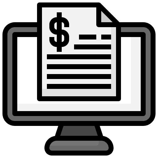 Computer dollar bill receipt icon
