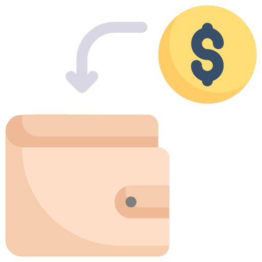 Income business and finance down arrow wallet icon Income business and finance down arrow wallet icon