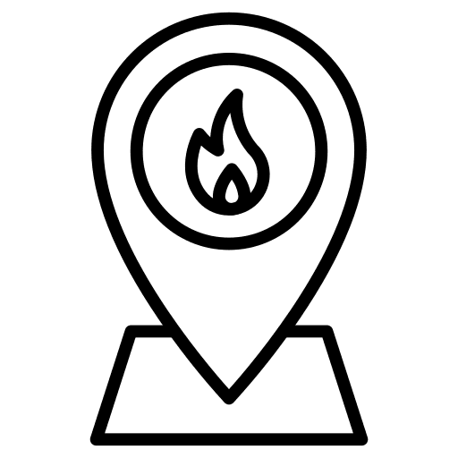 Pin point fire maps and location natural disaster icon