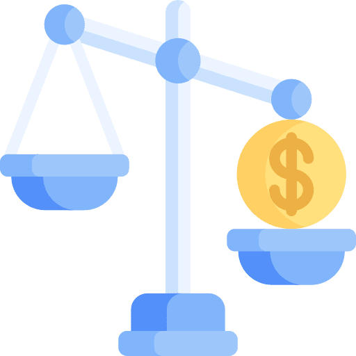 Law coin balance justice scale icon