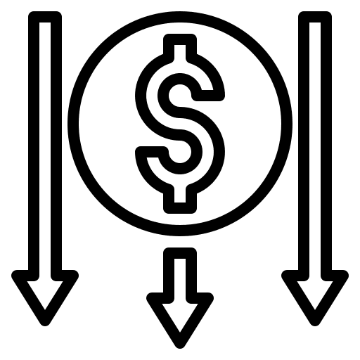 Arrow down business and finance reduce cost down arrow icon