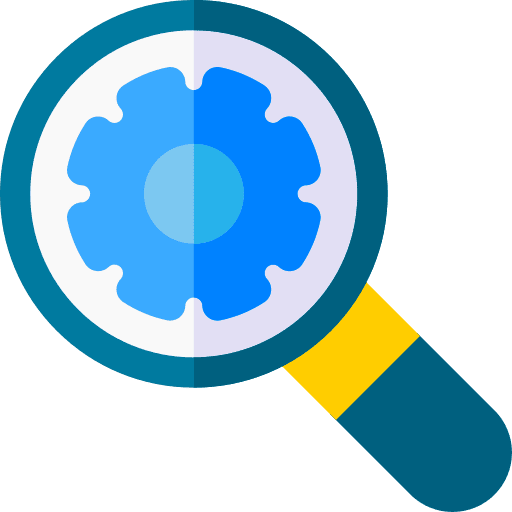 Seo due diligence gear magnifier icon
