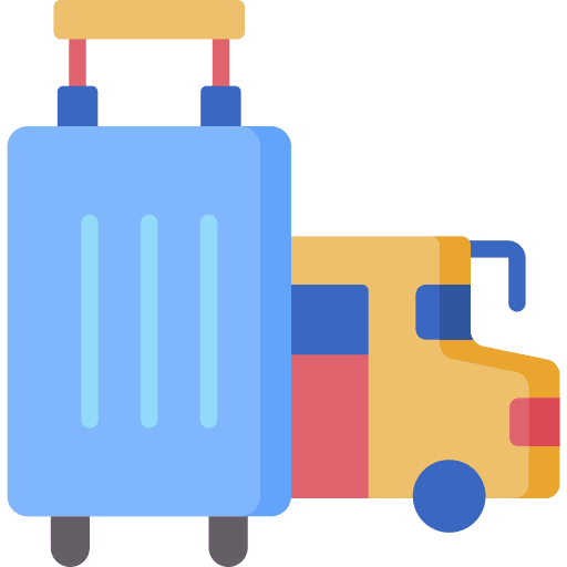 Field trip bus baggage luggage icon