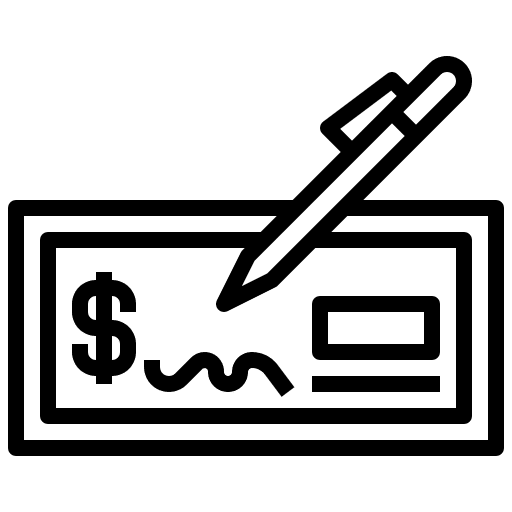 Cheque signing pen bank check icon
