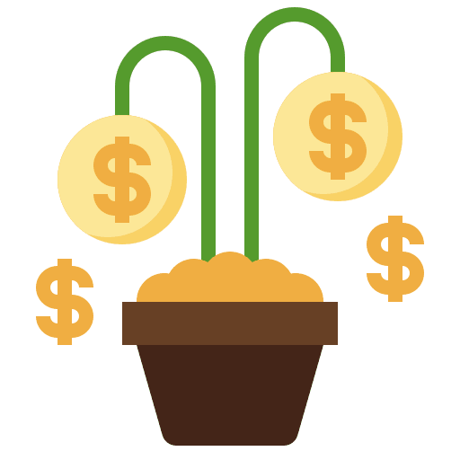 Plant growth benefits cash icon