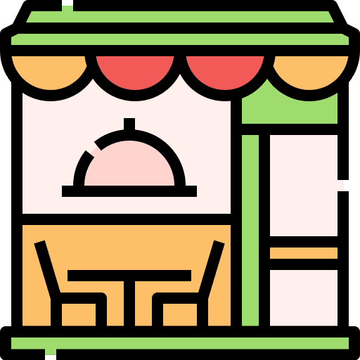 Bistro building food and restaurant coffee shop icon
