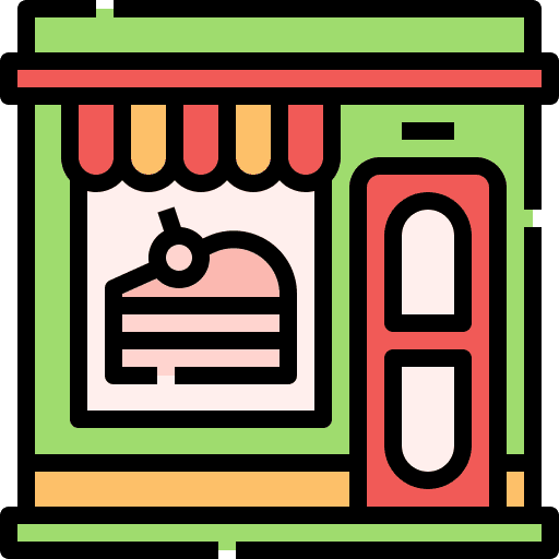 Cake shop architecture and city building shop icon