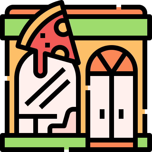 Pizza shop store architecture and city pizza shop icon