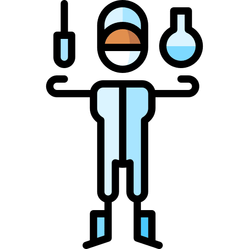 Lab technician investigation vaccine flask icon Lab technician investigation vaccine flask icon