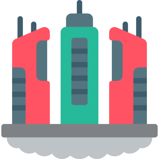 Floating electronics architecture and city flying icon