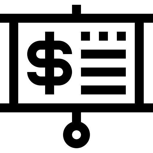 Presentation dollar screen research icon