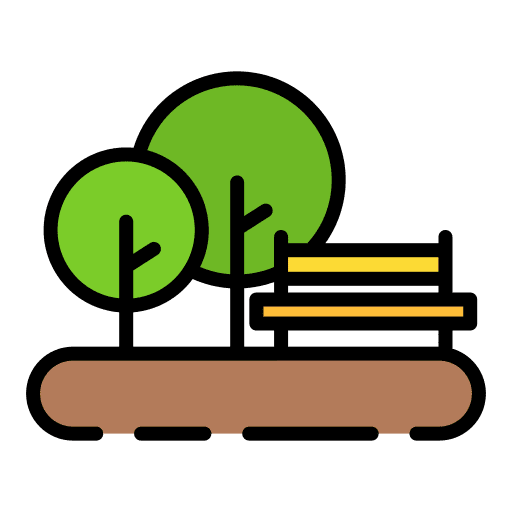 Park architecture and city trees bench icon