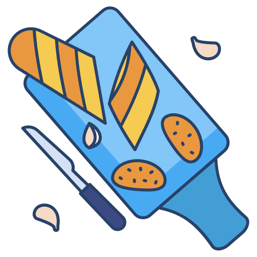 Garlic bread cooking chopping board knife icon Garlic bread cooking chopping board knife icon