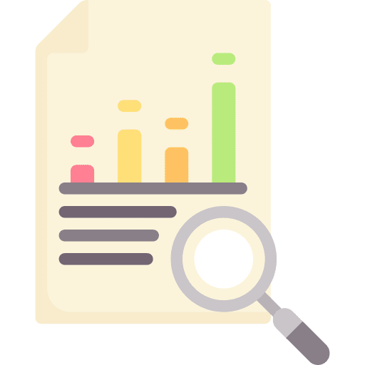Benchmarking business and finance magnifying glass file icon