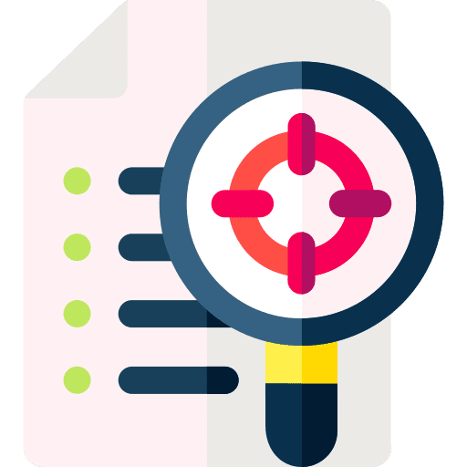 Target business and finance document magnifying glass icon