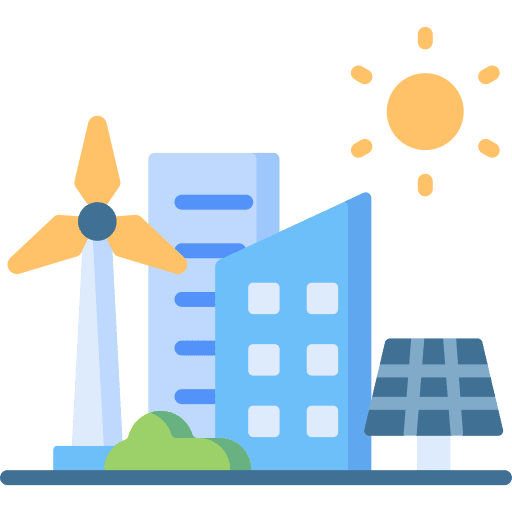 Green city solar panels planet environment icon