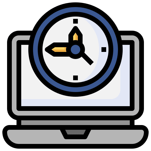 Laptop worker work time clock icon Laptop worker work time clock icon