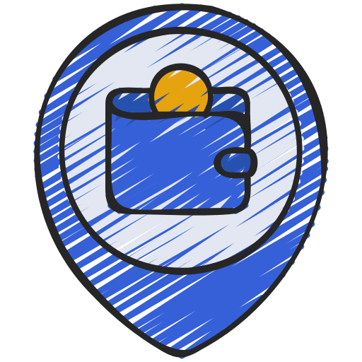 Location maps and location digital currency wallet icon