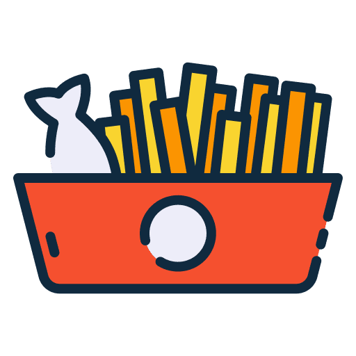 Fish and chips junk food fast food fried fish icon Fish and chips junk food fast food fried fish icon