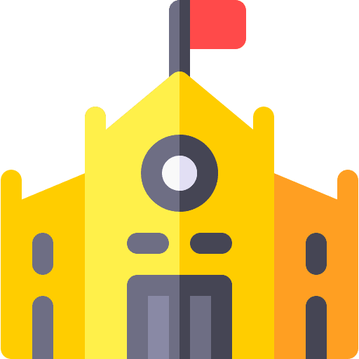 School architecture and city school academy icon