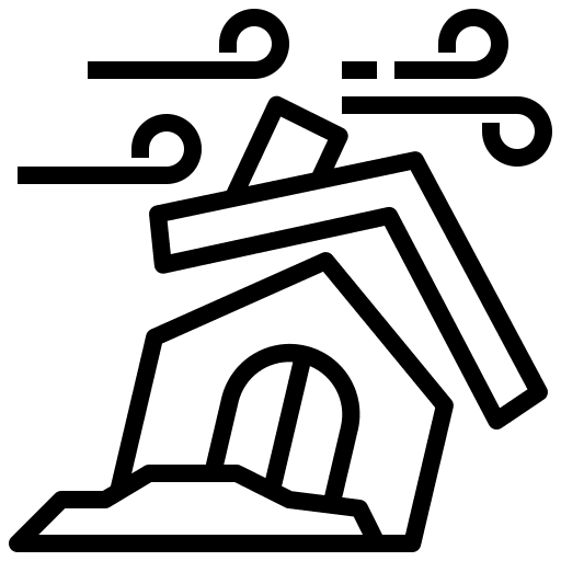 Wind house damage danger icon