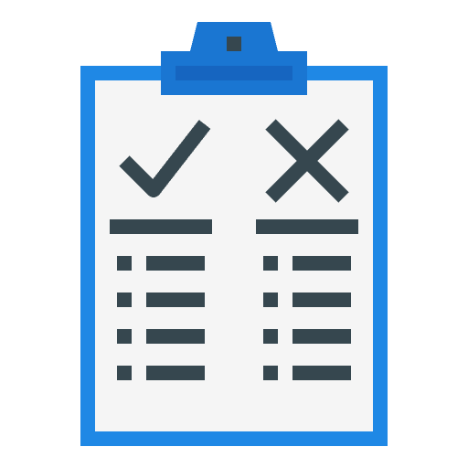 Pros and cons decision creativity test icon