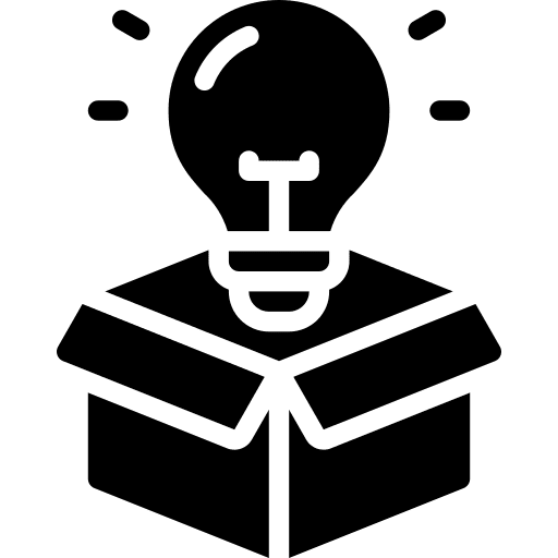 Box art and design think bulb icon