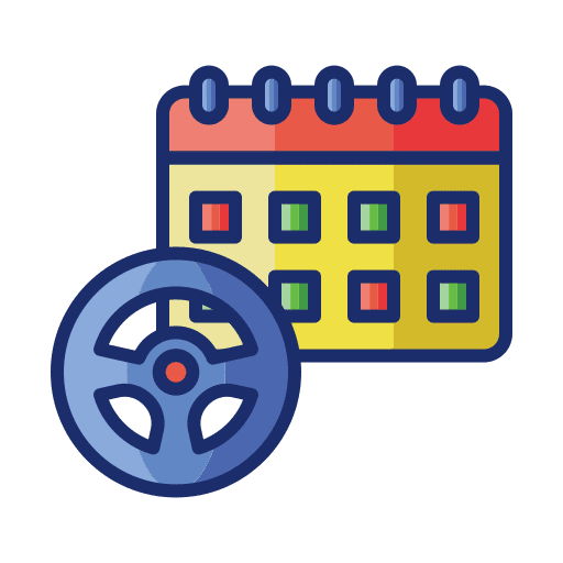 Driving vehicle time and date automotive icon