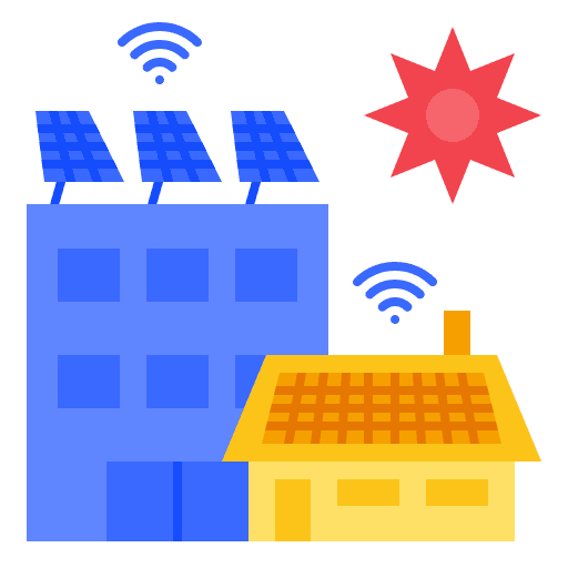 Energy solar panel smart control architecture and city icon