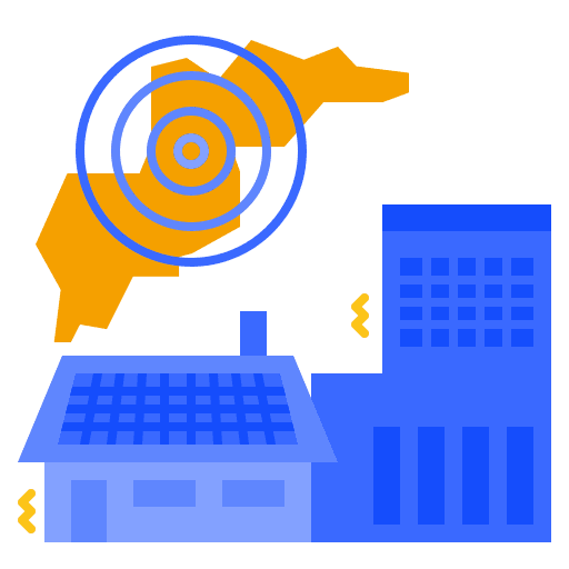 Warning system buildings earthquake ground icon Warning system buildings earthquake ground icon