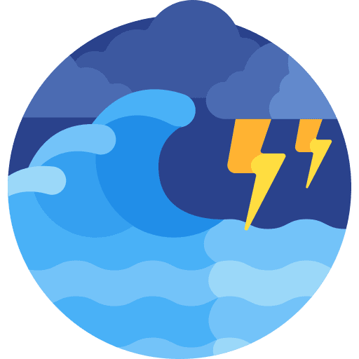 Thunderstorm beach waves lightning bolt icon