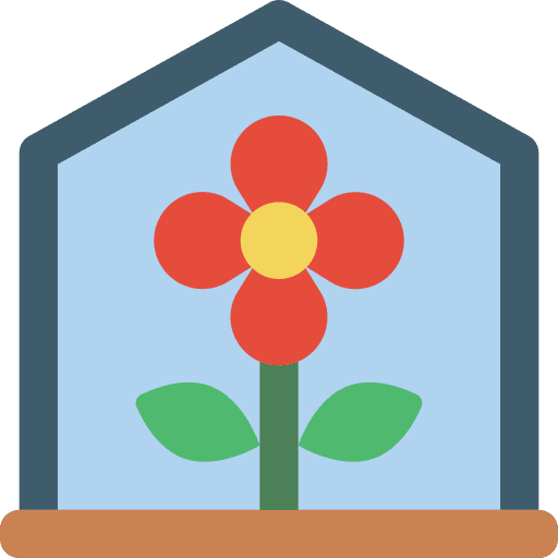 Greenhouse farming and gardening growing flower icon