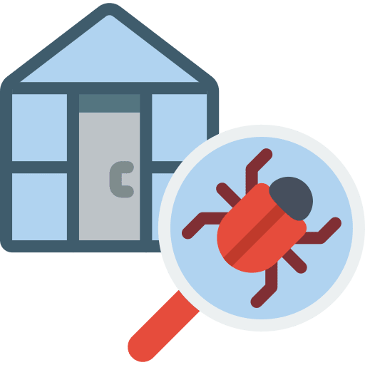 Greenhouse farming and gardening magnifying glass pests icon