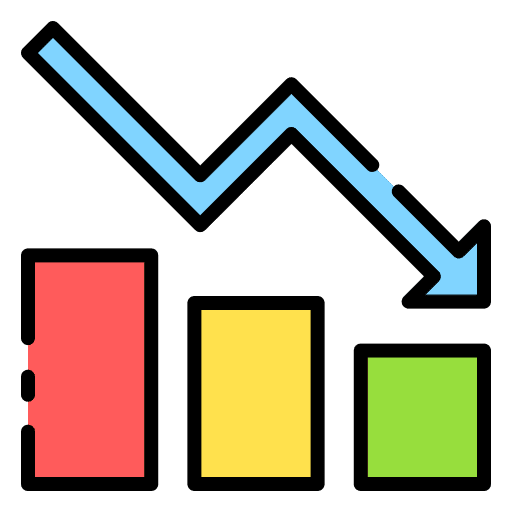 Down arrow graph bar chart reduction icon