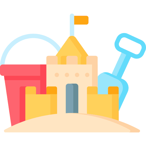 Sand castle sand castle sand shovel kid and baby icon