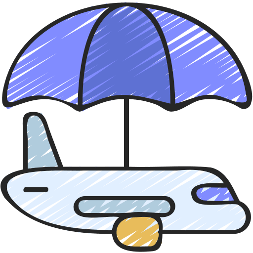 Travel insurance shield aircraft check icon