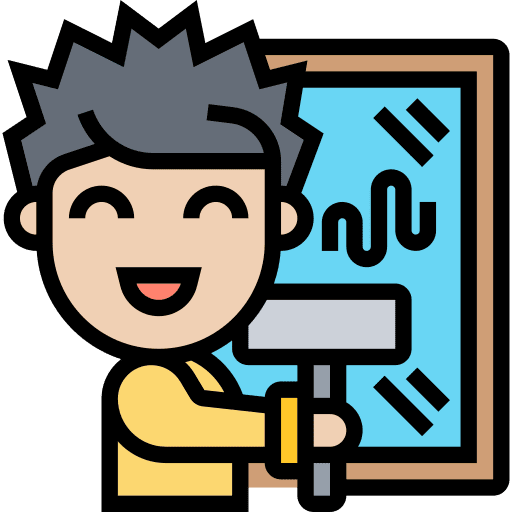 Window cleaning man furniture and household protection icon Window cleaning man furniture and household protection icon