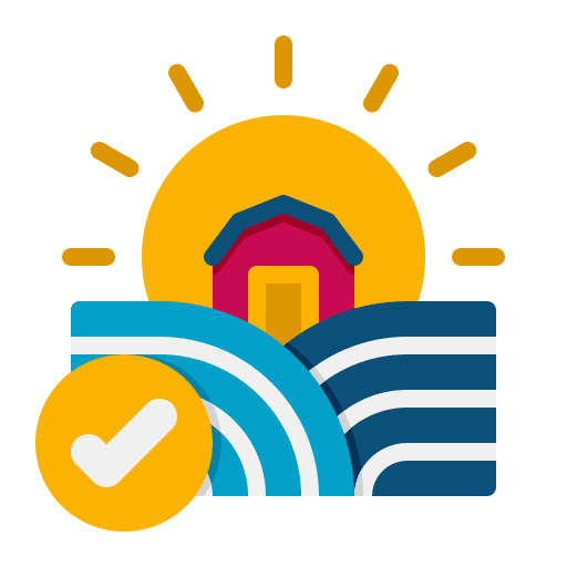 Farm sun check mark countryside icon