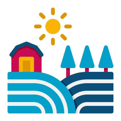 Field farming and gardening field farm house icon