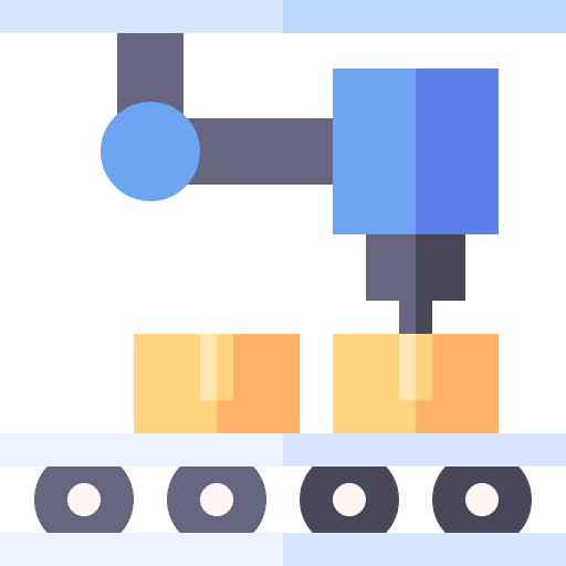 Robot arm electronics factory shipping and delivery icon Robot arm electronics factory shipping and delivery icon