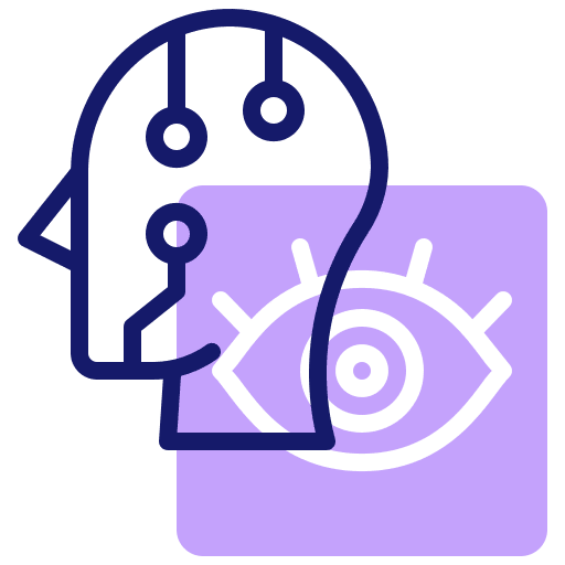 Artificial intelligence monitoring robot technology icon