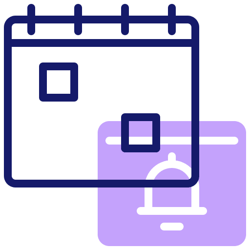 Calendar time and date schedule notification bell icon